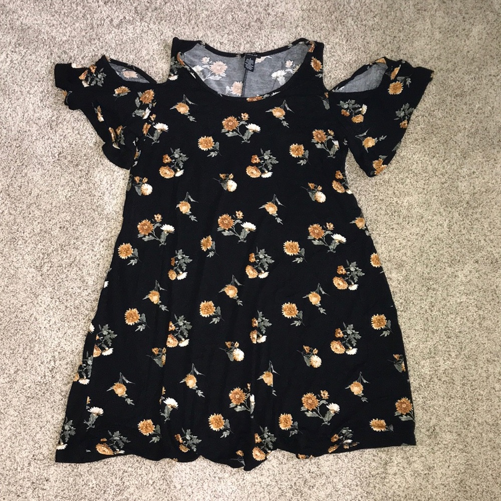black shirt dress with cold shoulder sleeves